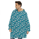 Cartoon White Shark Pattern Print Hoodie Blanket