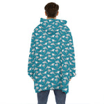 Cartoon White Shark Pattern Print Hoodie Blanket