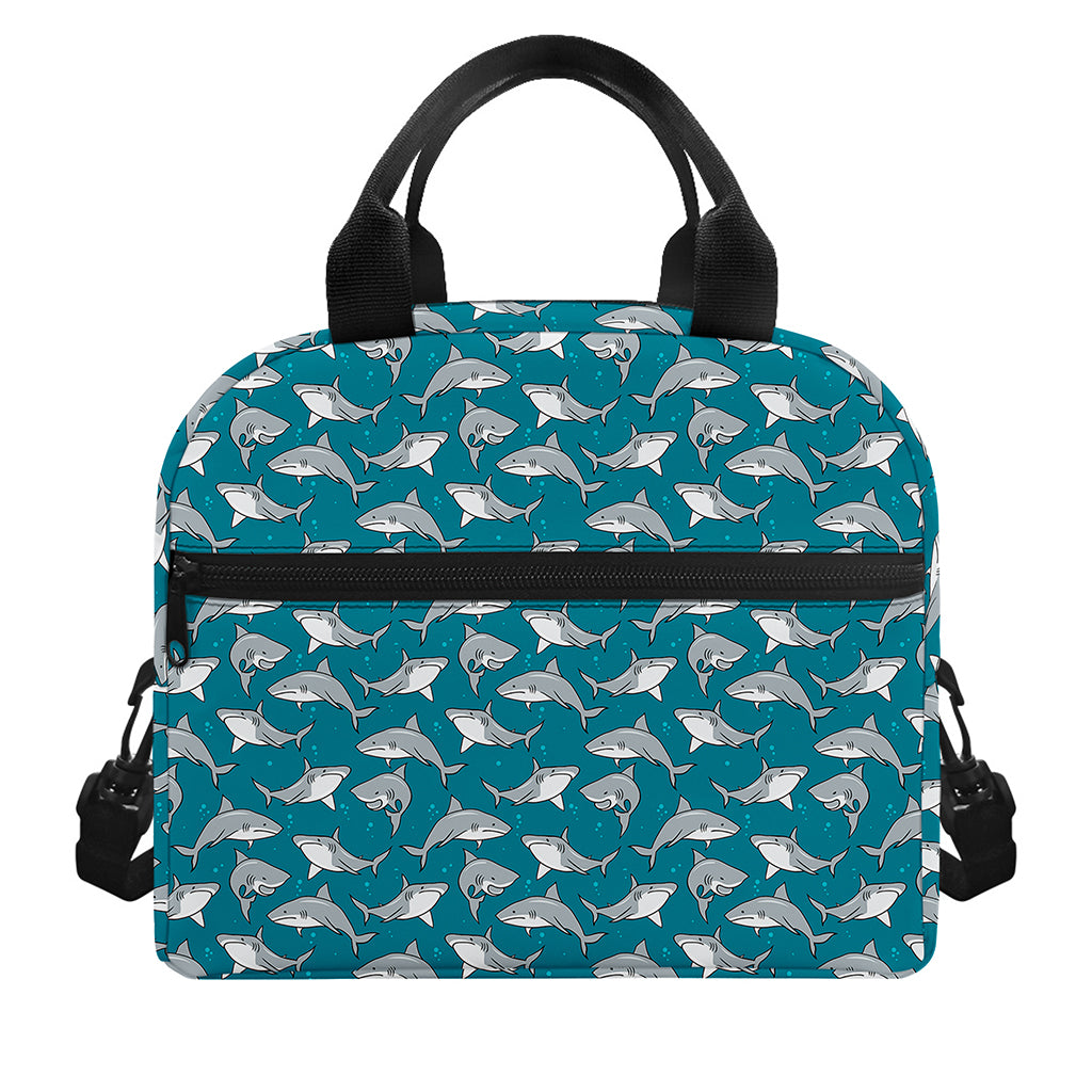 Cartoon White Shark Pattern Print Insulated Lunch Bag
