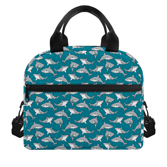 Cartoon White Shark Pattern Print Insulated Lunch Bag