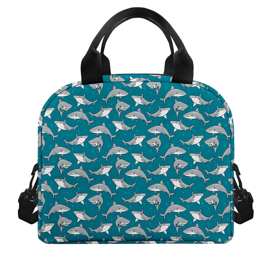 Cartoon White Shark Pattern Print Insulated Lunch Bag