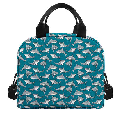 Cartoon White Shark Pattern Print Insulated Lunch Bag