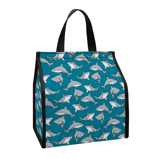 Cartoon White Shark Pattern Print Insulated Lunch Tote