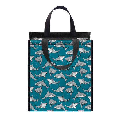 Cartoon White Shark Pattern Print Insulated Lunch Tote
