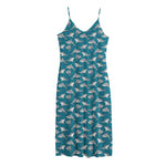 Cartoon White Shark Pattern Print Jersey Midi Cami Dress