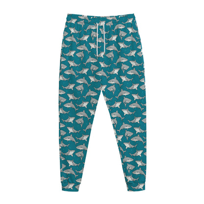 Cartoon White Shark Pattern Print Jogger Pants