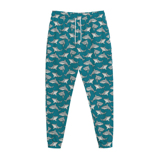 Cartoon White Shark Pattern Print Jogger Pants