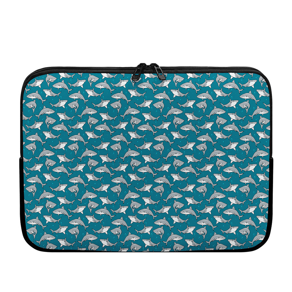 Cartoon White Shark Pattern Print Laptop Sleeve