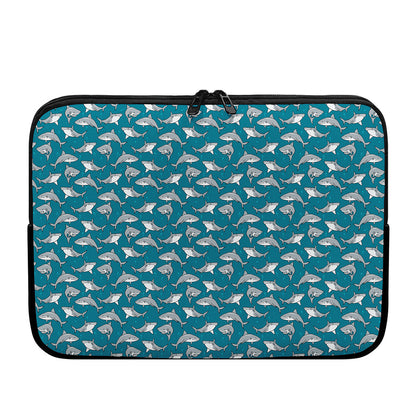Cartoon White Shark Pattern Print Laptop Sleeve