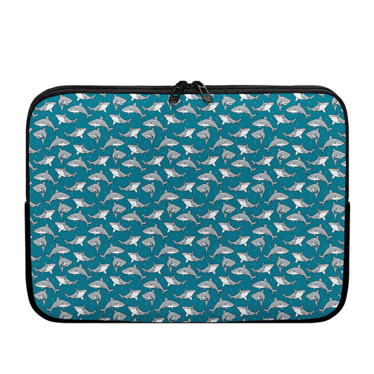 Cartoon White Shark Pattern Print Laptop Sleeve