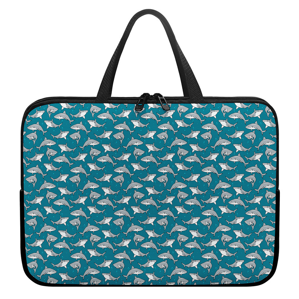 Cartoon White Shark Pattern Print Laptop Sleeve With Handle