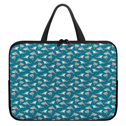 Cartoon White Shark Pattern Print Laptop Sleeve With Handle