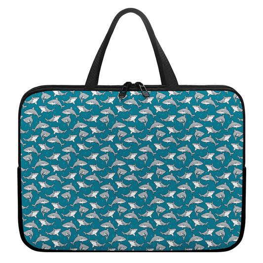 Cartoon White Shark Pattern Print Laptop Sleeve With Handle