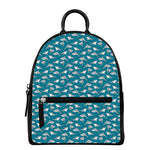Cartoon White Shark Pattern Print Leather Backpack