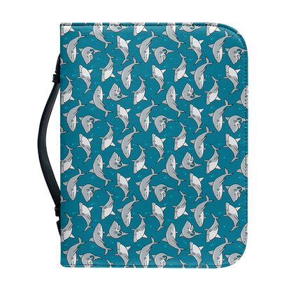 Cartoon White Shark Pattern Print Leather Bible Cover
