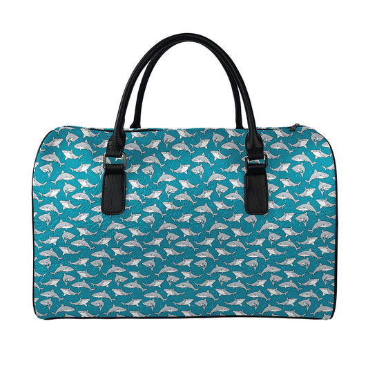 Cartoon White Shark Pattern Print Leather Duffle Bag