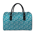 Cartoon White Shark Pattern Print Leather Duffle Bag