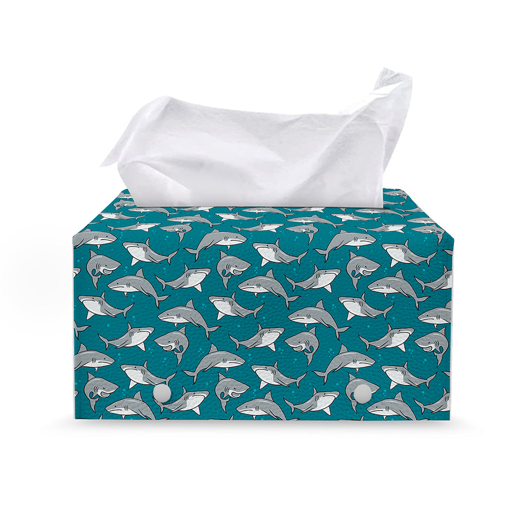 Cartoon White Shark Pattern Print Leather Tissue Box Cover
