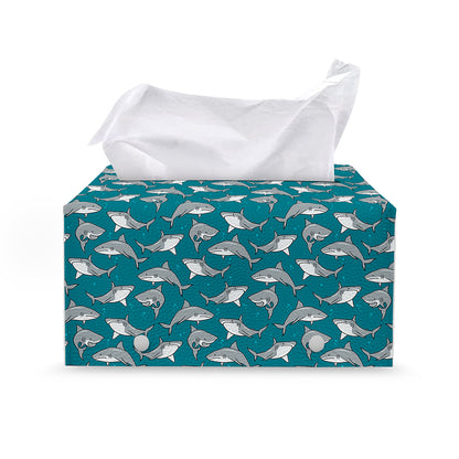 Cartoon White Shark Pattern Print Leather Tissue Box Cover