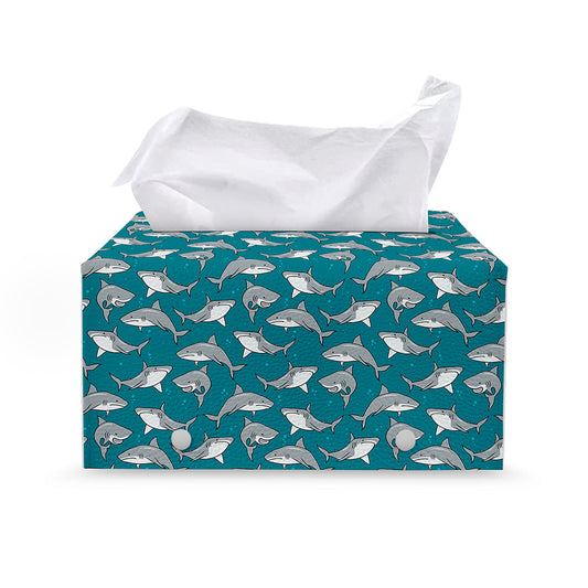 Cartoon White Shark Pattern Print Leather Tissue Box Cover