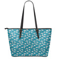Cartoon White Shark Pattern Print Leather Tote Bag With Zipper