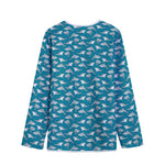 Cartoon White Shark Pattern Print Long Sleeve Short Coat