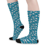 Cartoon White Shark Pattern Print Long Socks