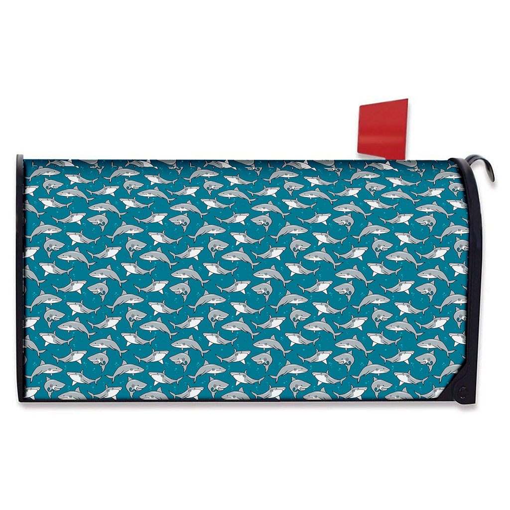 Cartoon White Shark Pattern Print Mailbox Cover