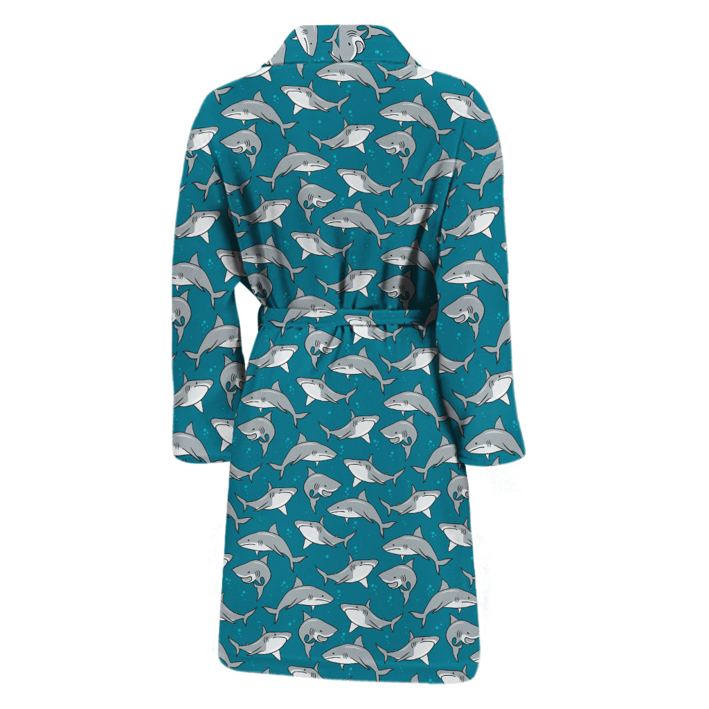 Cartoon White Shark Pattern Print Men's Bathrobe