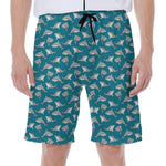 Cartoon White Shark Pattern Print Men's Beach Shorts