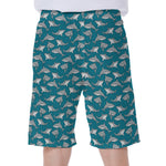 Cartoon White Shark Pattern Print Men's Beach Shorts