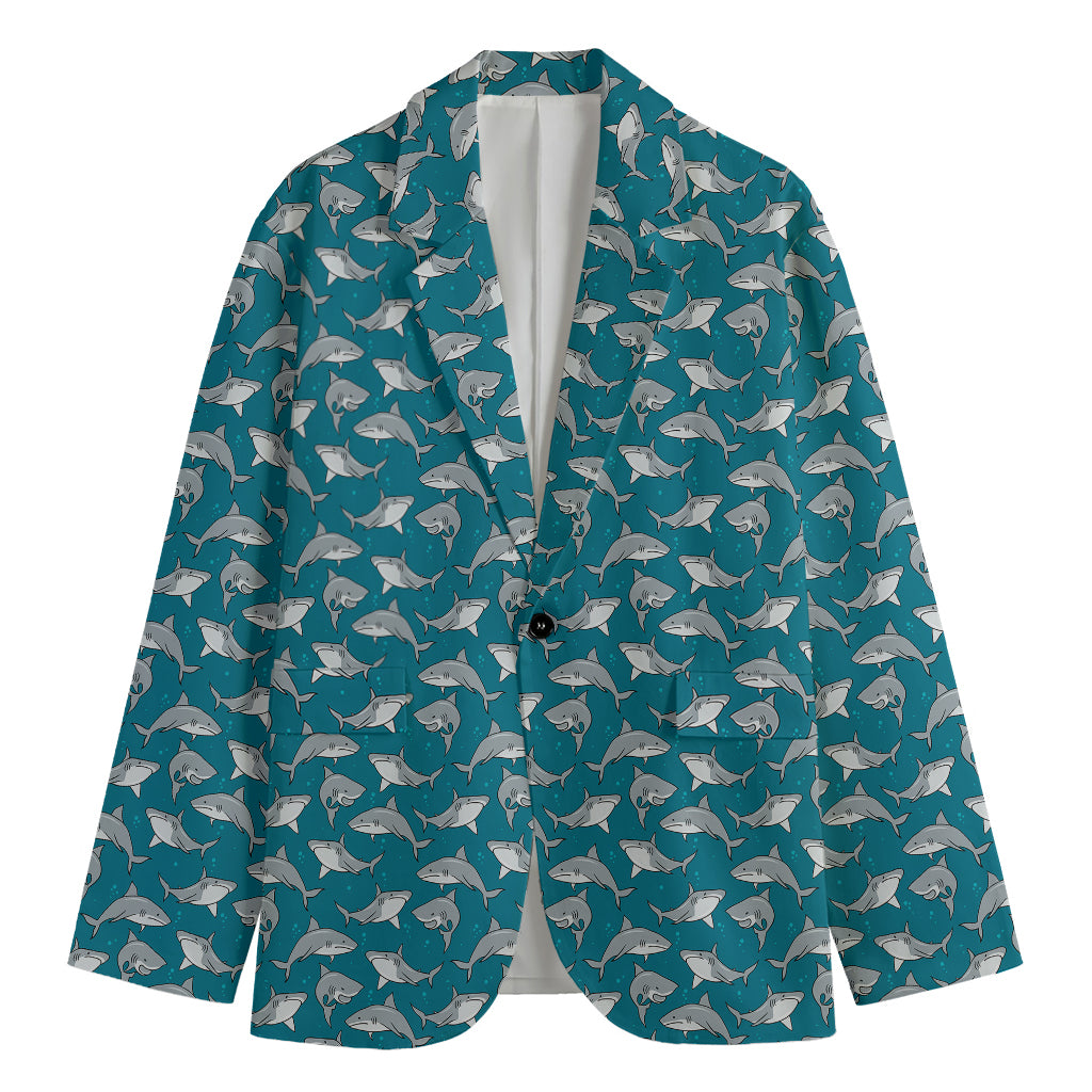 Cartoon White Shark Pattern Print Men's Blazer