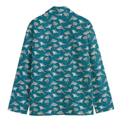 Cartoon White Shark Pattern Print Men's Blazer