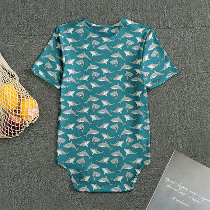 Cartoon White Shark Pattern Print Men's Bodysuit