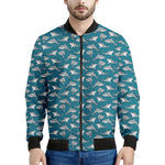 Cartoon White Shark Pattern Print Men's Bomber Jacket