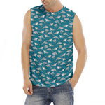 Cartoon White Shark Pattern Print Men's Fitness Tank Top
