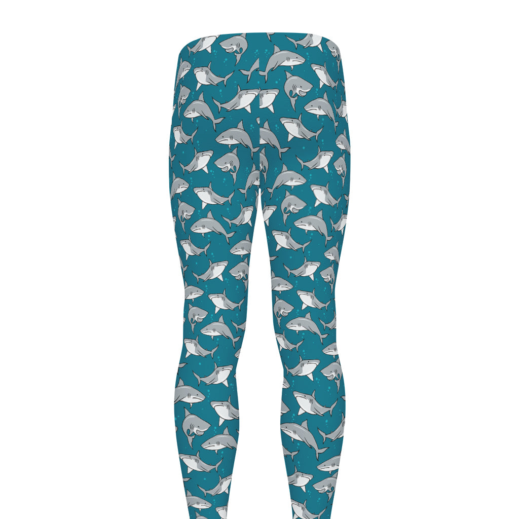 Cartoon White Shark Pattern Print Men's leggings