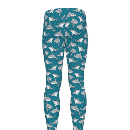 Cartoon White Shark Pattern Print Men's leggings