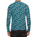 Cartoon White Shark Pattern Print Men's Long Sleeve Rash Guard