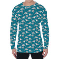 Cartoon White Shark Pattern Print Men's Long Sleeve T-Shirt