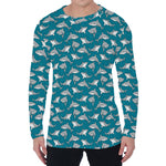 Cartoon White Shark Pattern Print Men's Long Sleeve T-Shirt