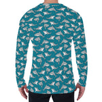 Cartoon White Shark Pattern Print Men's Long Sleeve T-Shirt