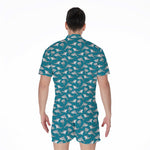 Cartoon White Shark Pattern Print Men's Rompers