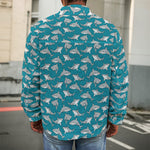 Cartoon White Shark Pattern Print Men's Shirt Jacket