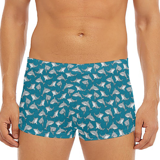 Cartoon White Shark Pattern Print Men's Short Boxer Briefs