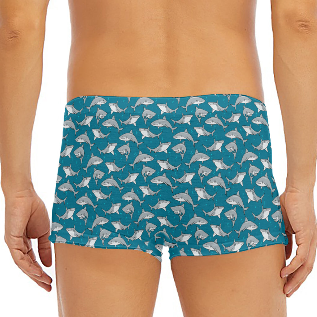 Cartoon White Shark Pattern Print Men's Short Boxer Briefs