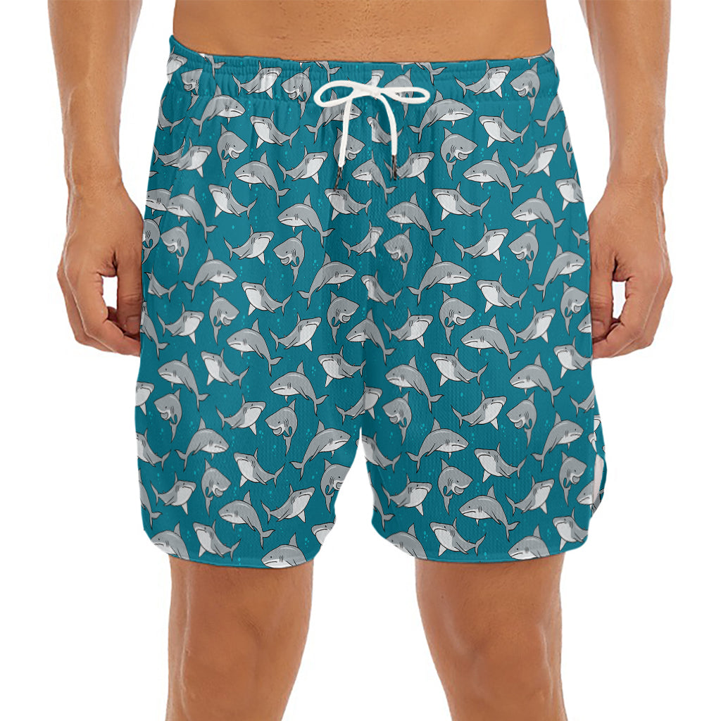 Cartoon White Shark Pattern Print Men's Split Running Shorts