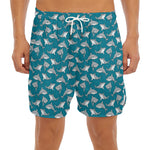 Cartoon White Shark Pattern Print Men's Split Running Shorts