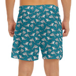 Cartoon White Shark Pattern Print Men's Split Running Shorts