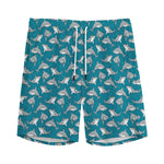 Cartoon White Shark Pattern Print Men's Sports Shorts